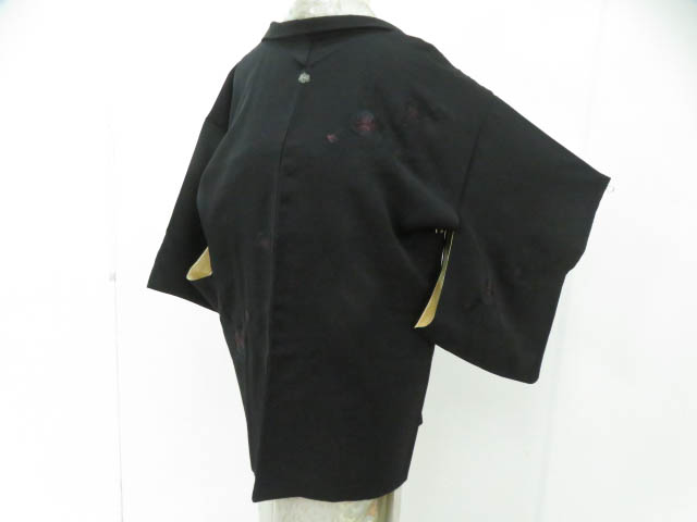 リサイクル　黒羽織　刺繍　縫い紋入り　枝花文